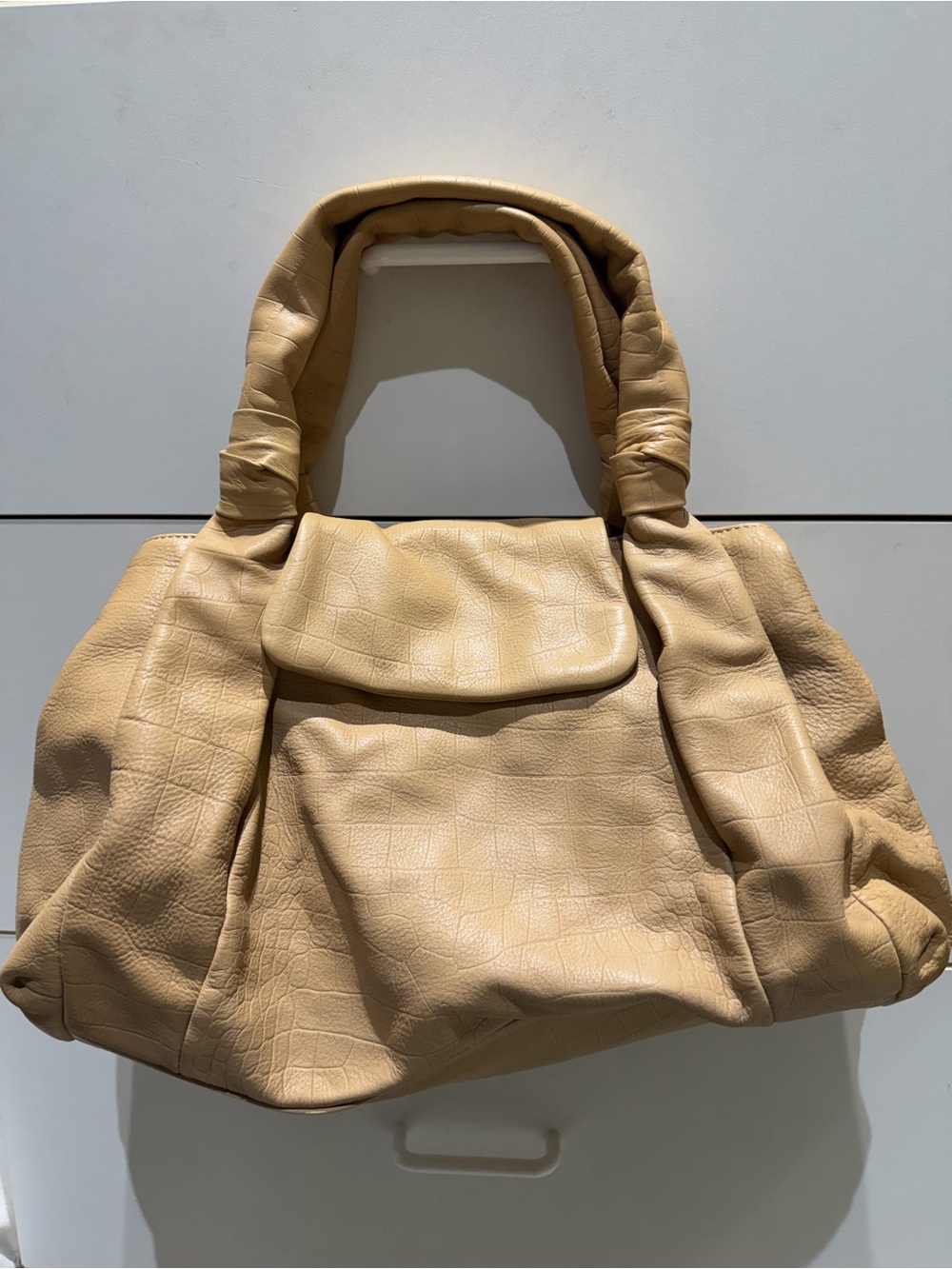Ann Taylor Gathered Shoulder Bag in Beige